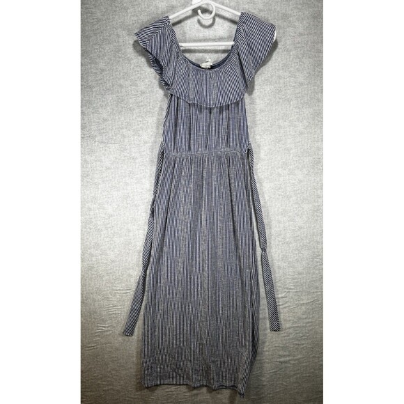 Caution to the Wind Dresses & Skirts - Caution To The Wind Sleeveless Midi Dress Blue White Stripe Ruffle Collar Sz Sm